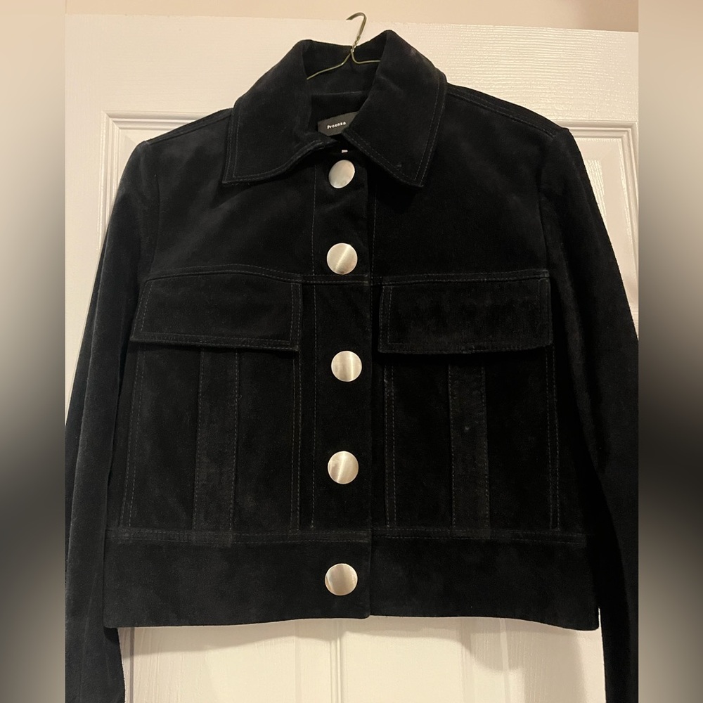 Proenza Schouler black suede crop jacket with silver hardware